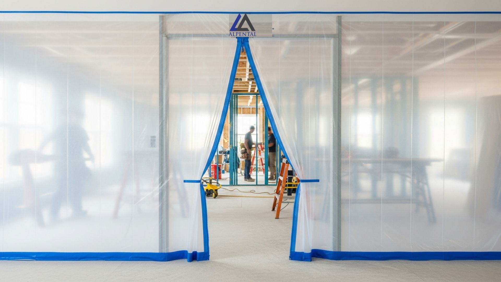 Interior photo with dust barriers in place
Plastic zip wall
